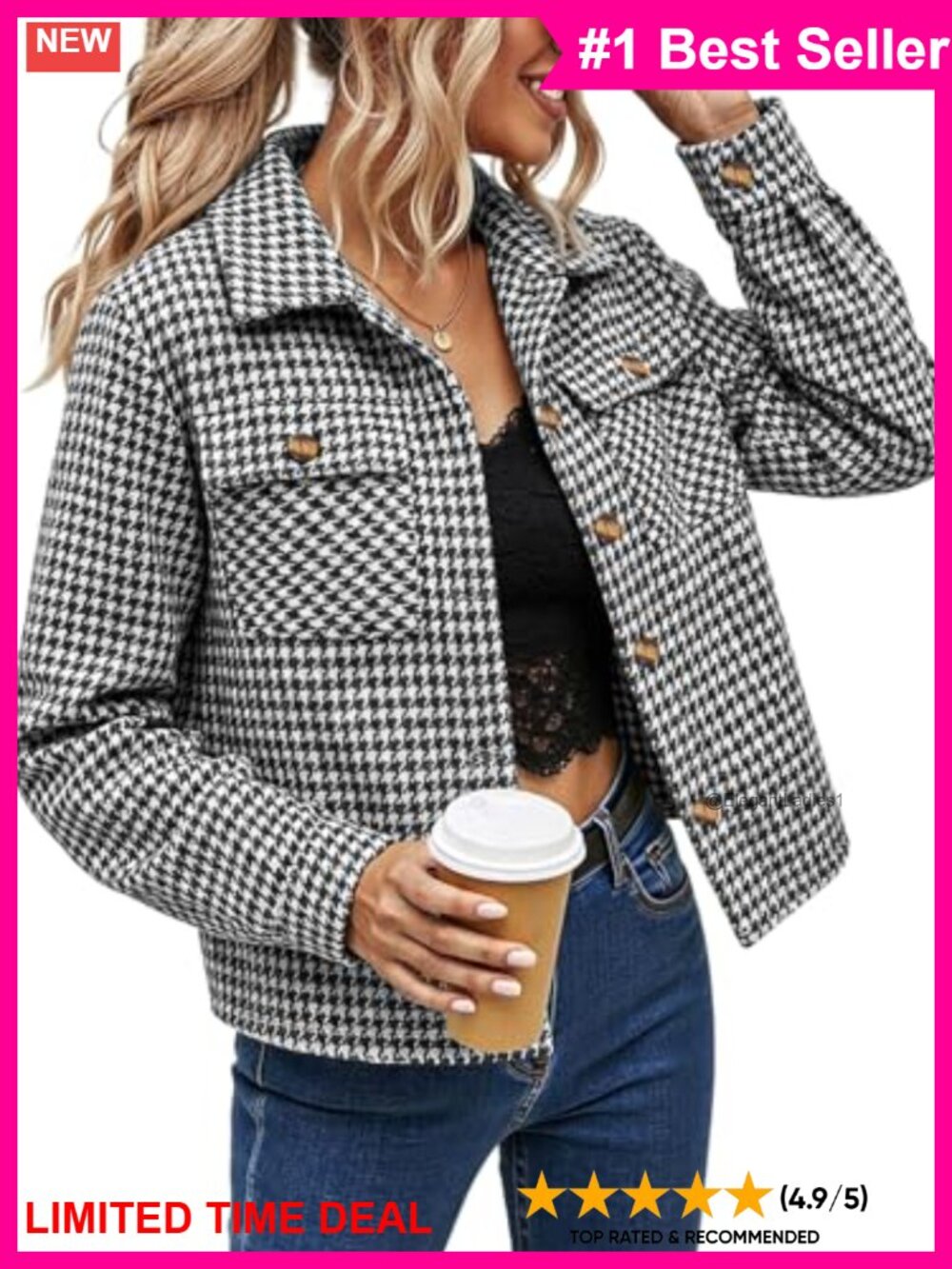 Women's Cropped Plaid Shacket Button Down Long Sleeve Casual Jacket
